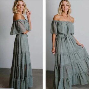 Baltic Born polka dot off the shoulder maxi dress